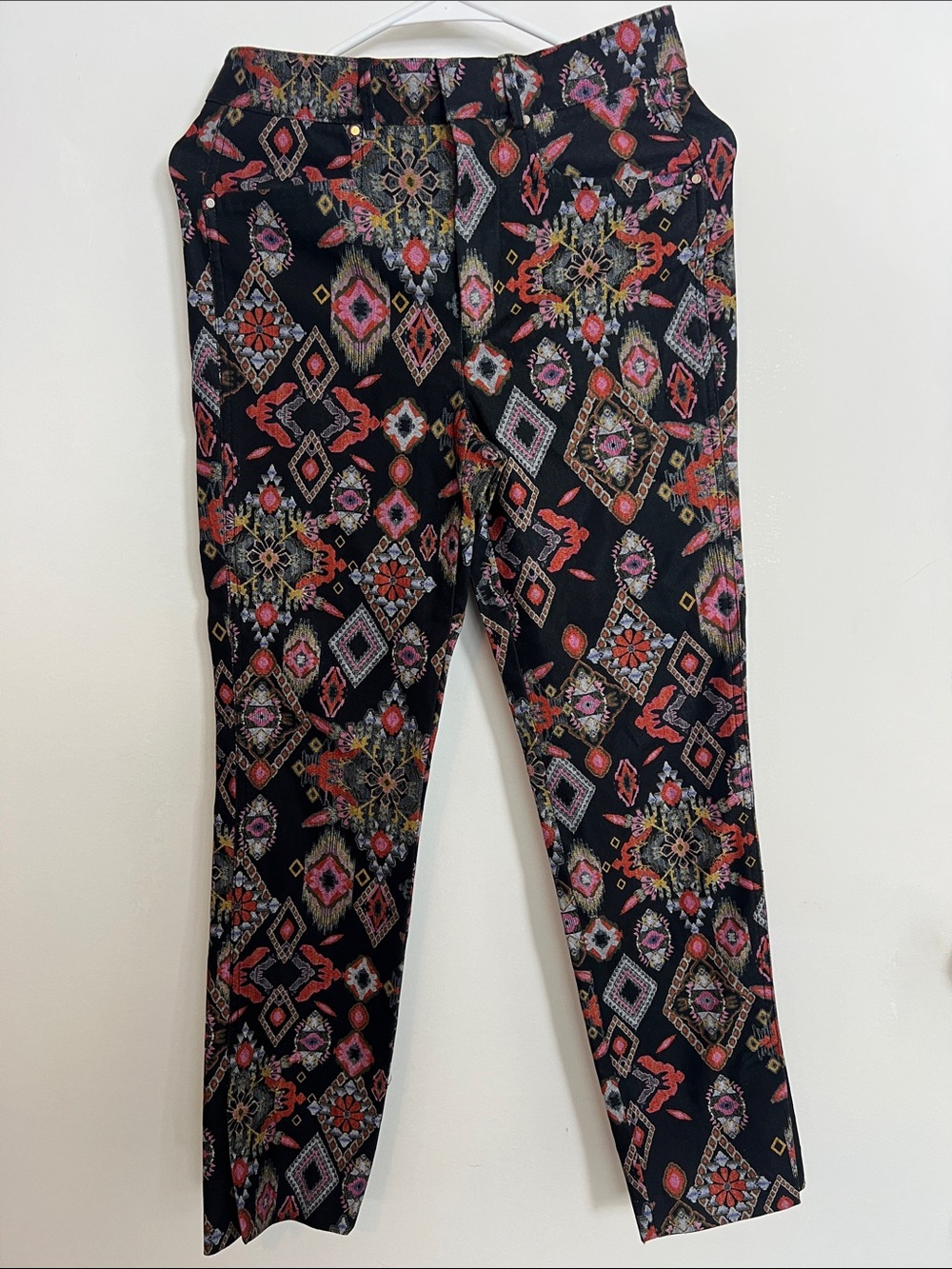 Zara Black Pants with Multicolor Geometric & Floral Print